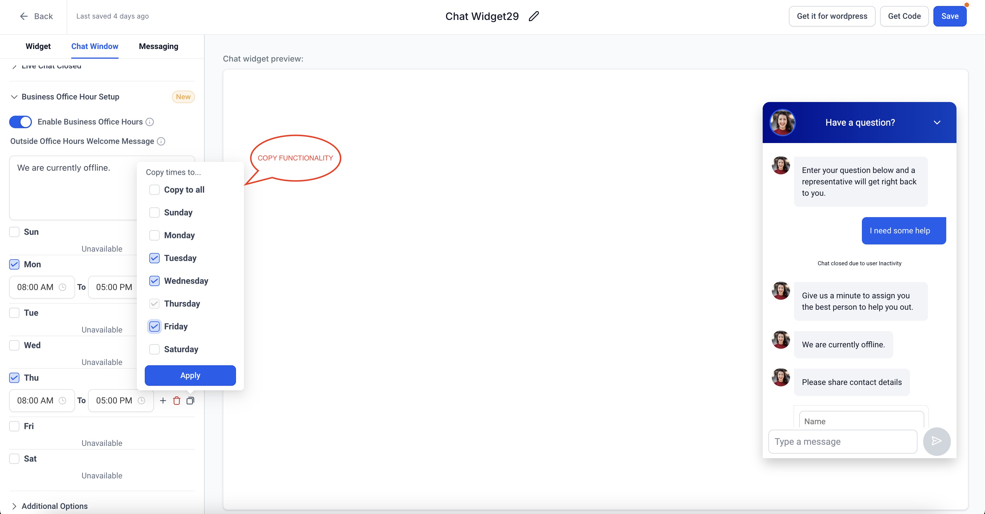 Chat Widget - Business Office Hours in Live Chat 5 image
