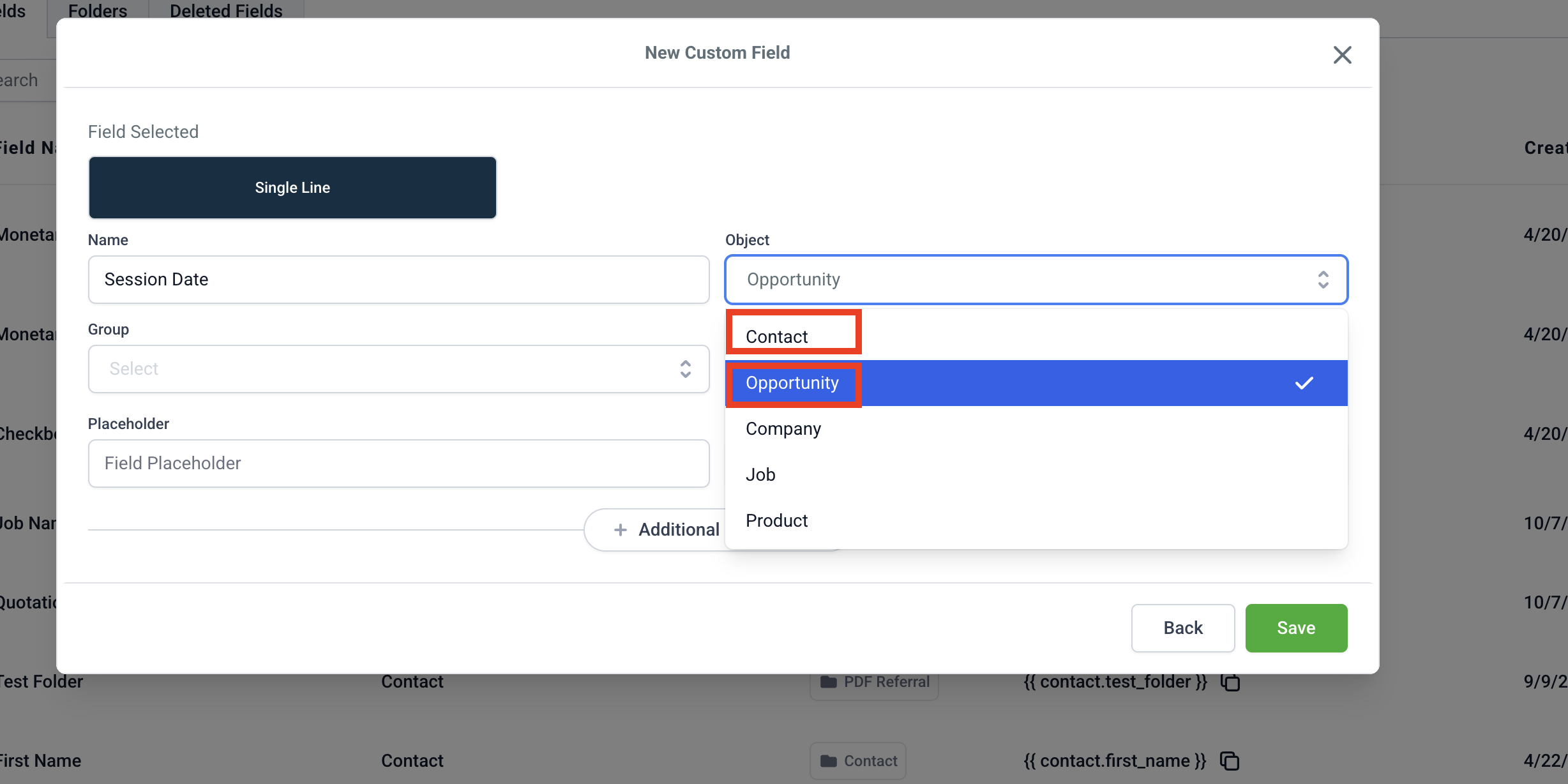 Select contact or opportunity