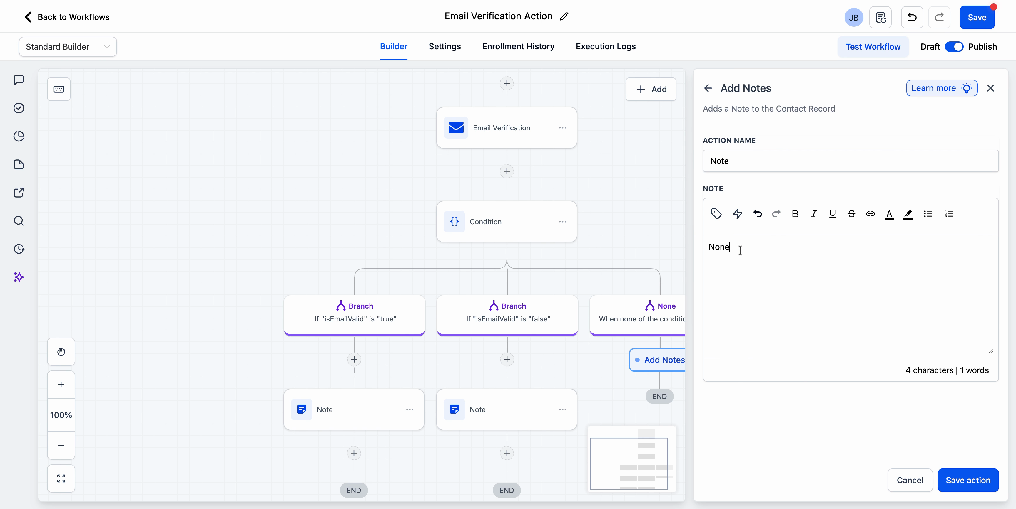 Tracking action for invalid contacts