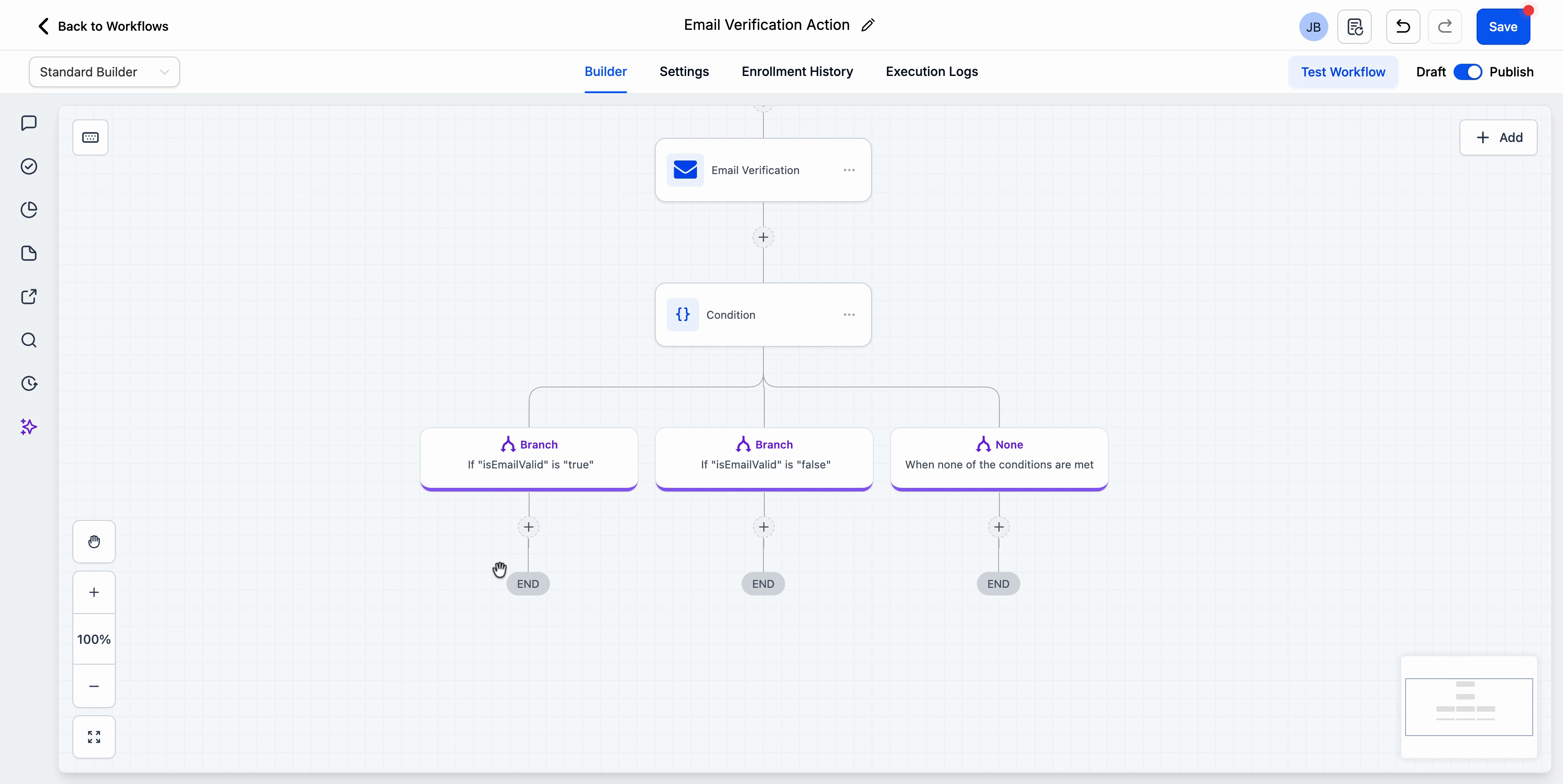 Actions configured on true and false branches