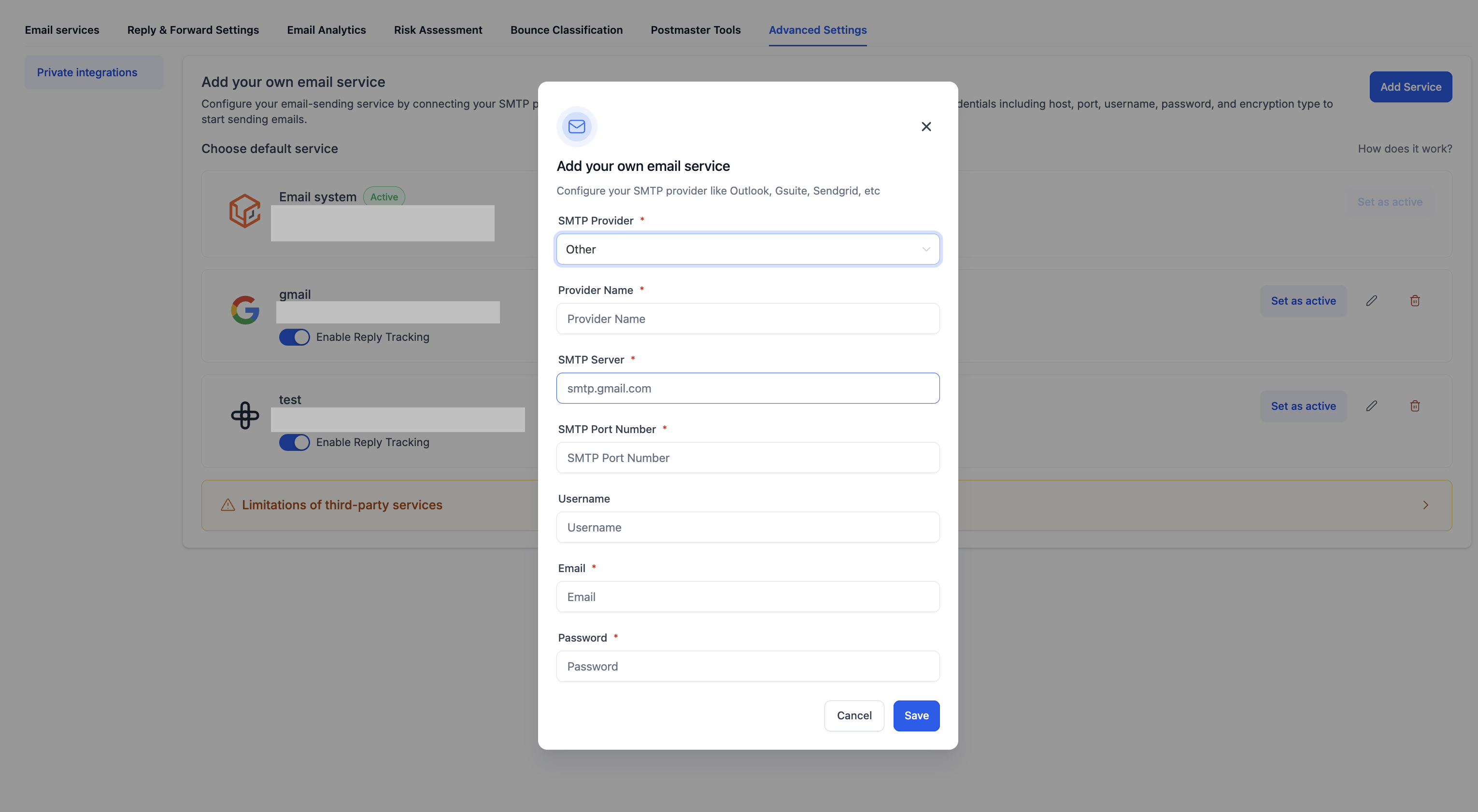 Fill in your SMTP credentials