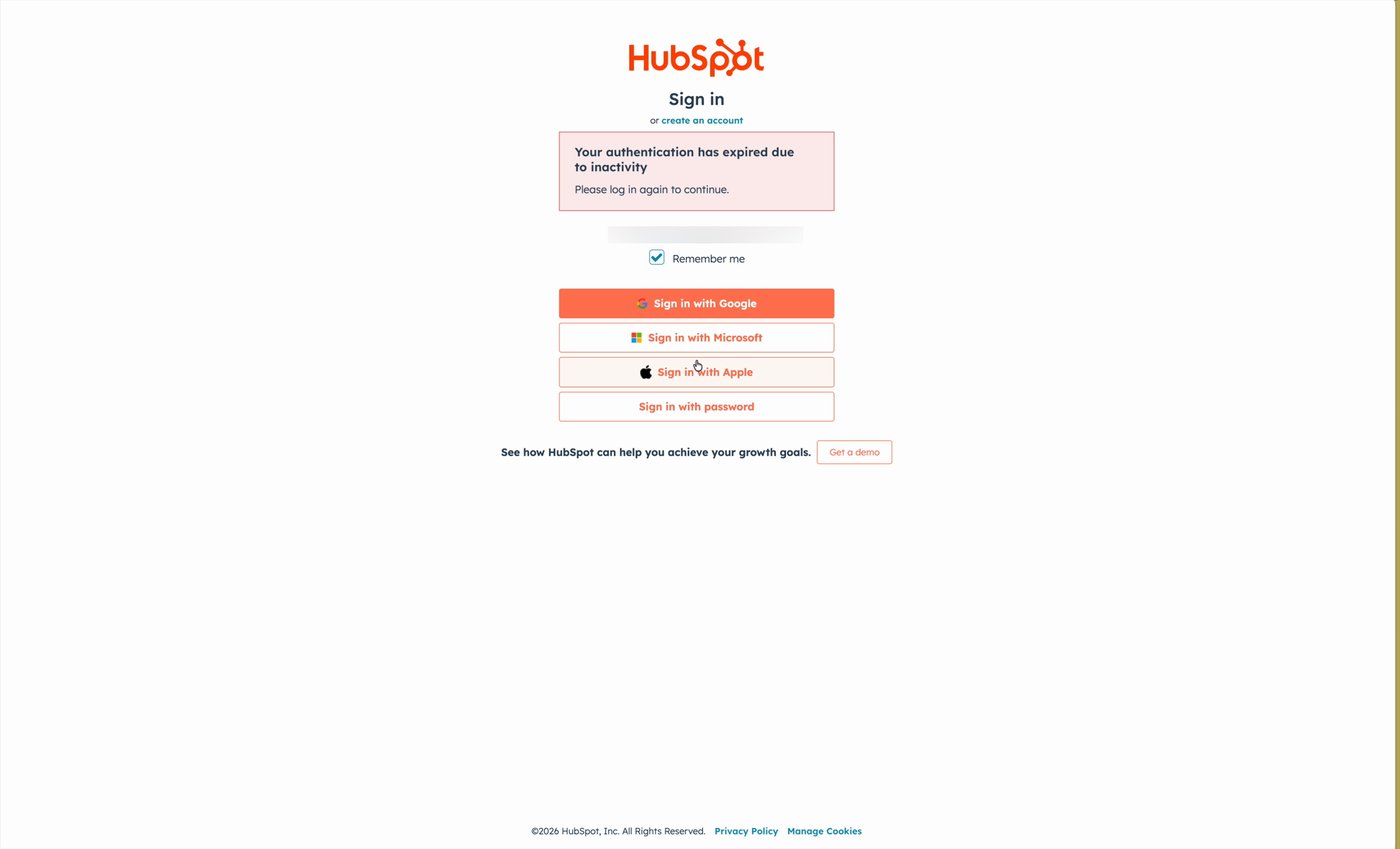 HubSpot sign-in page.