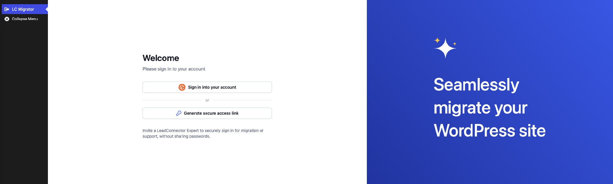 LC Migrator Welcome screen