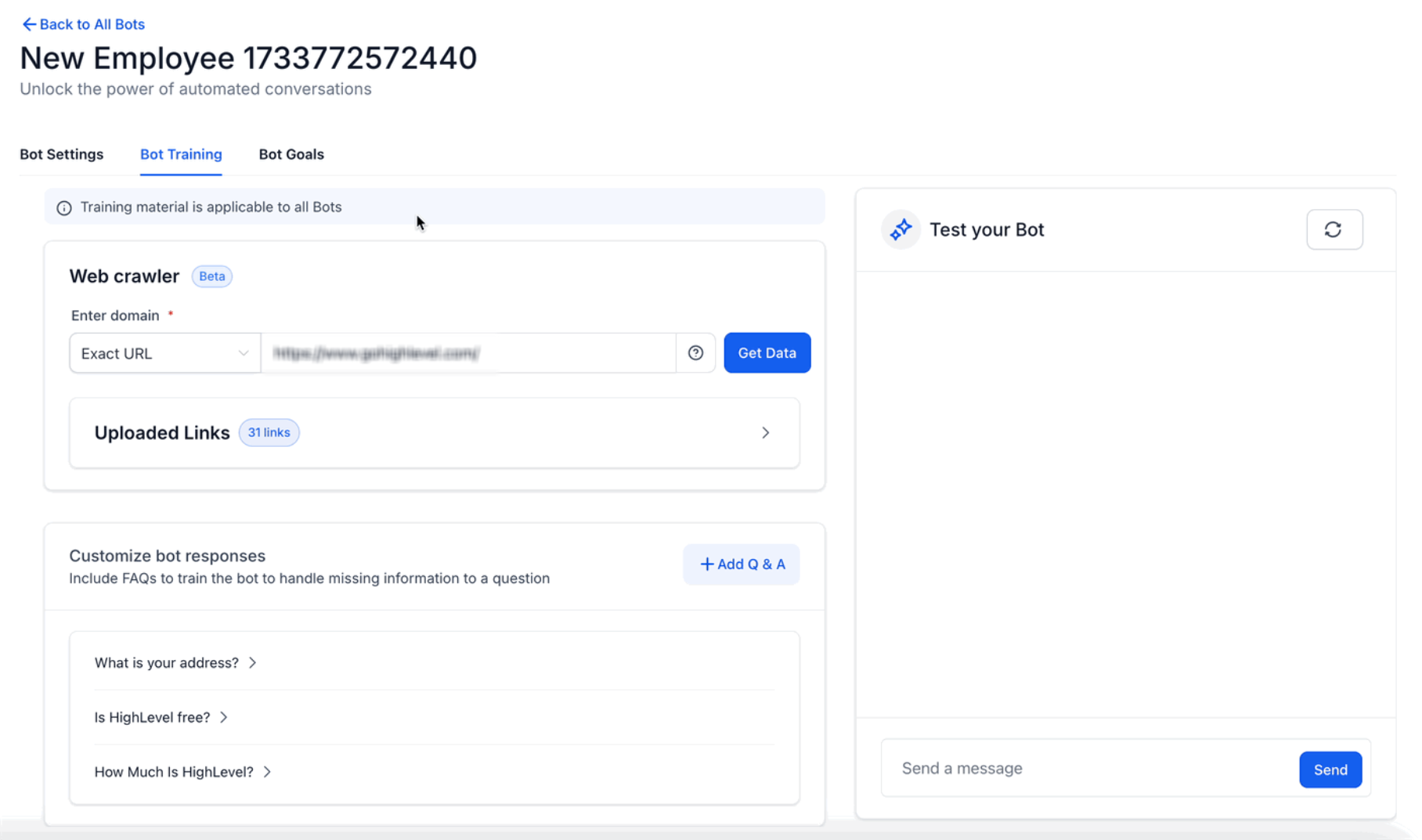 Web Crawler menu showing Exact URL, domain, and path crawling options.