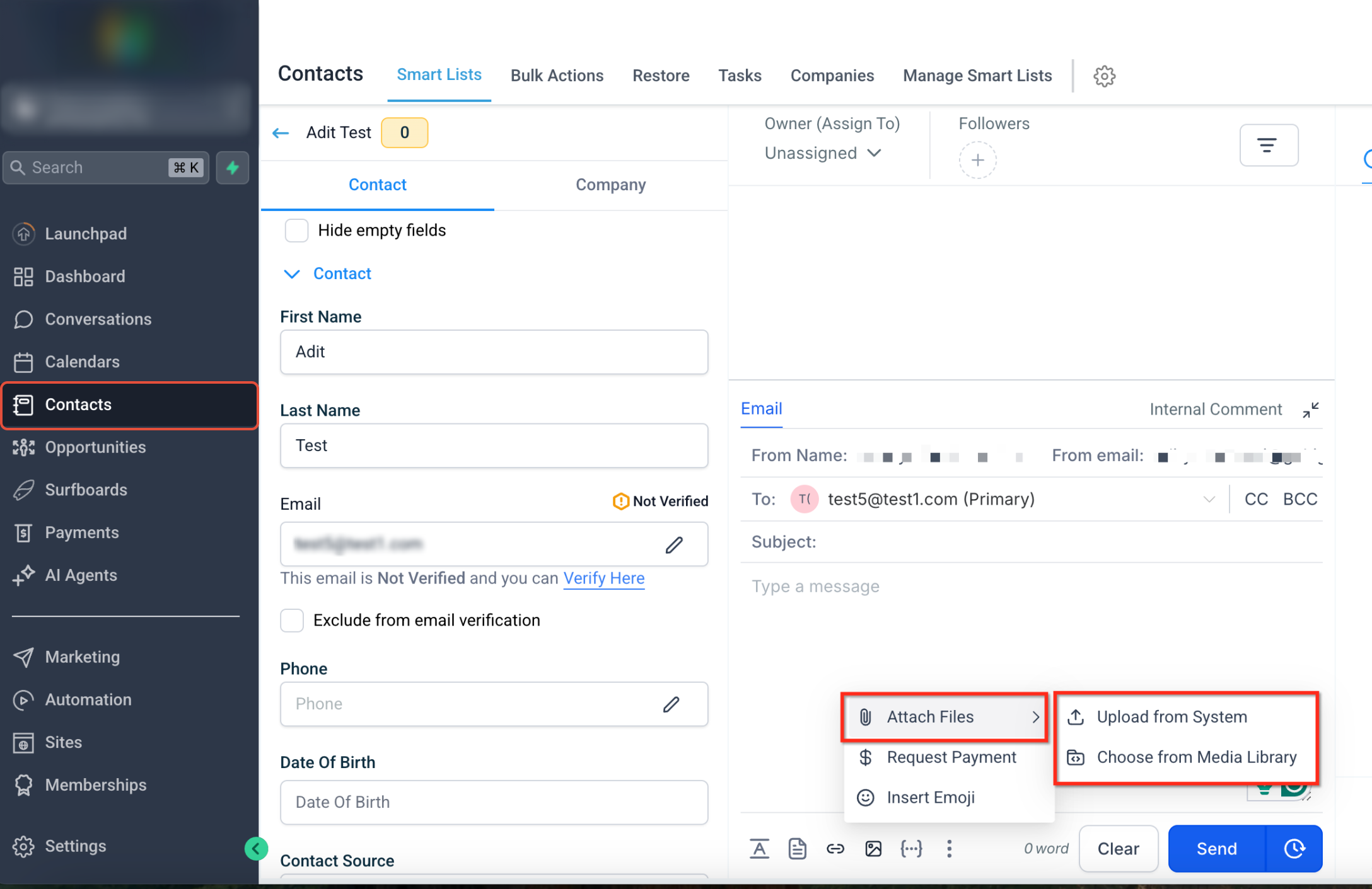 Attach Files options