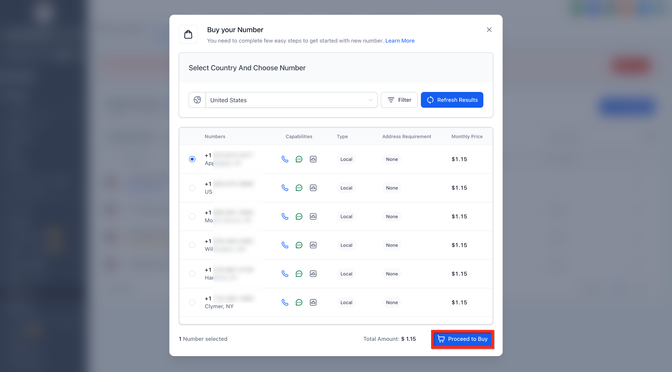 Eligible phone number selected with Proceed to Buy
