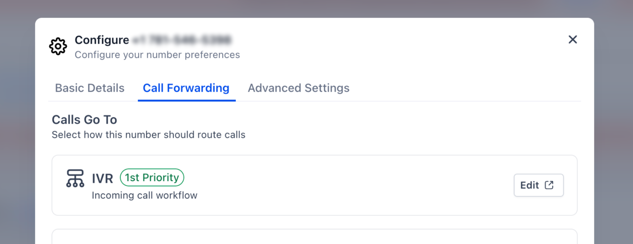 IVR shown as the first routing option in Call Forwarding