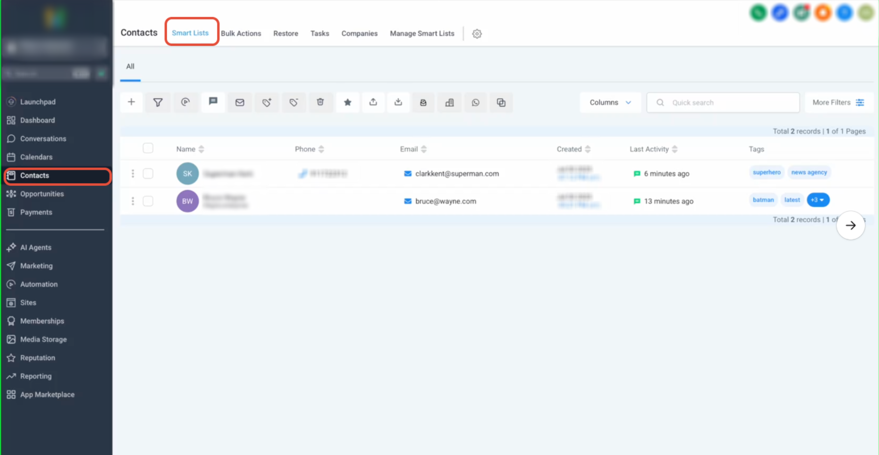 Contact tools available through an MCP connection