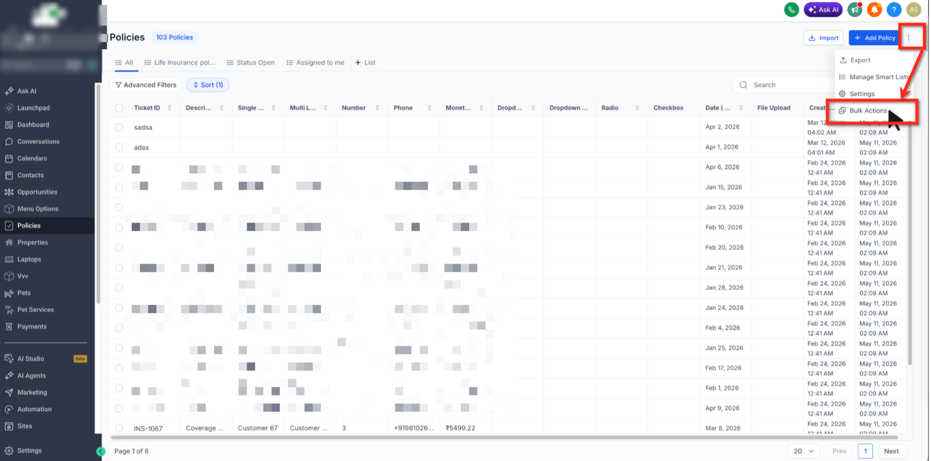 Record list used to select records for bulk deletion