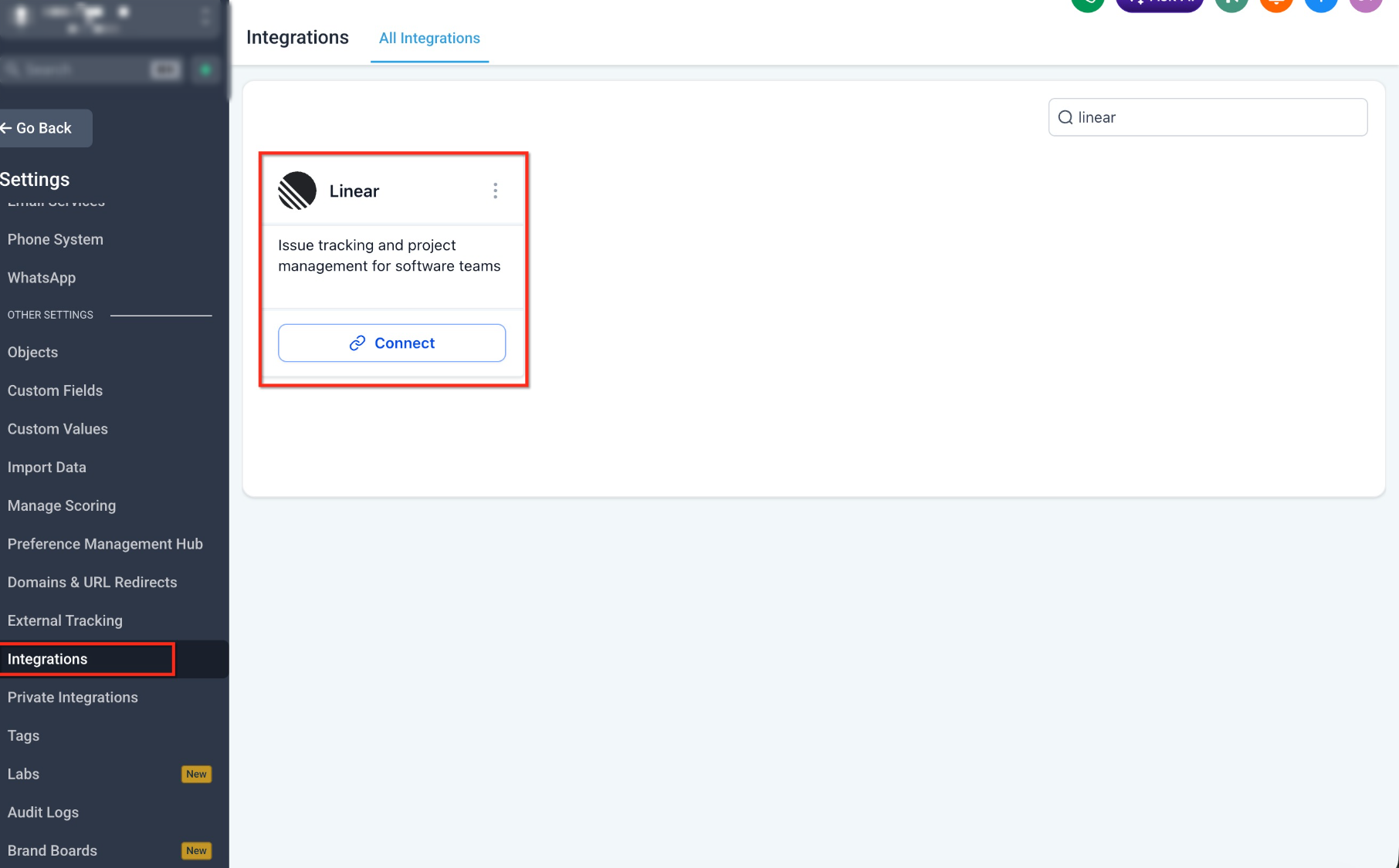 Linear integration available from Settings