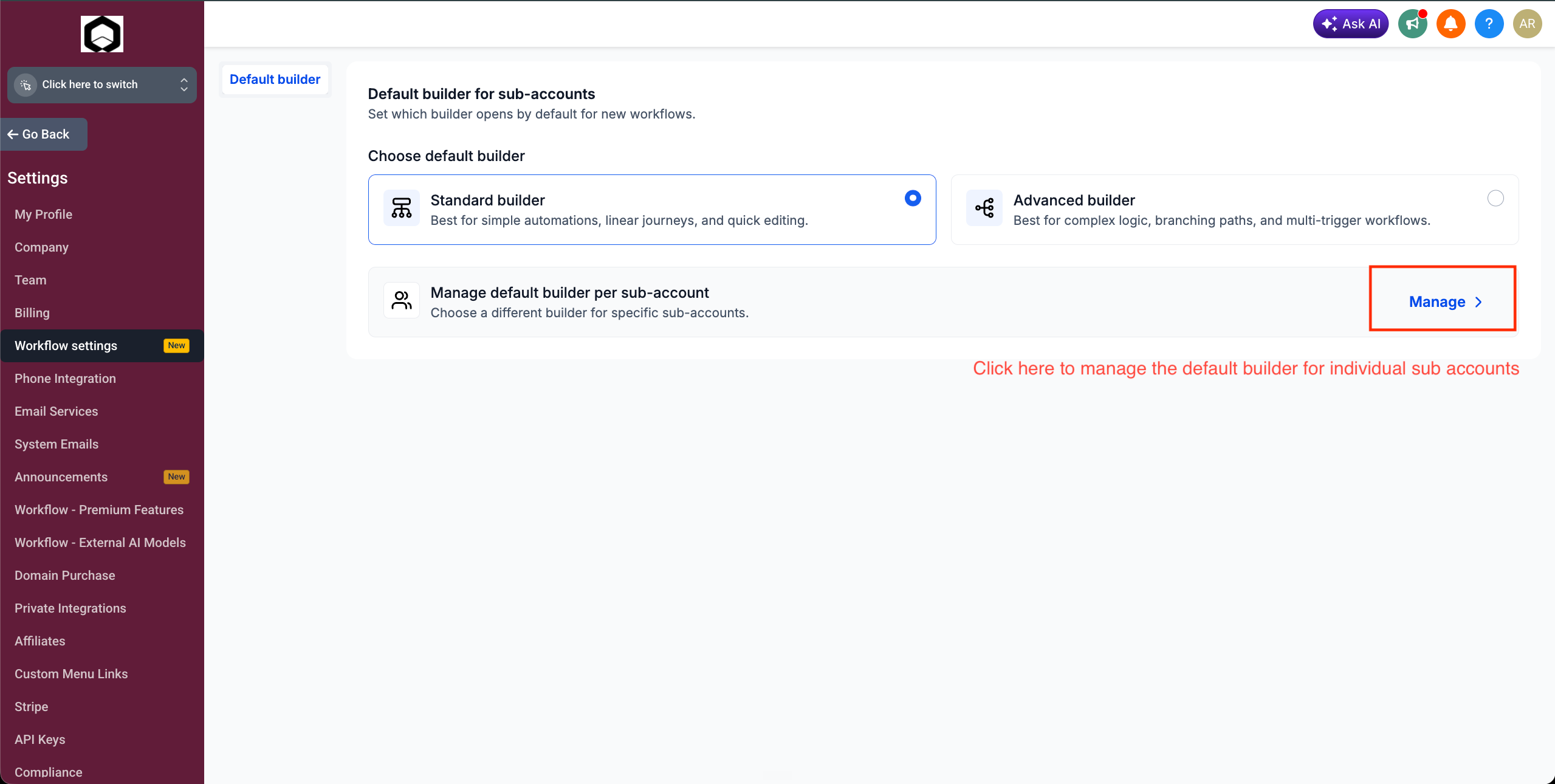 2. Set the Default Builder at the Agency Level (image 6 of 7)