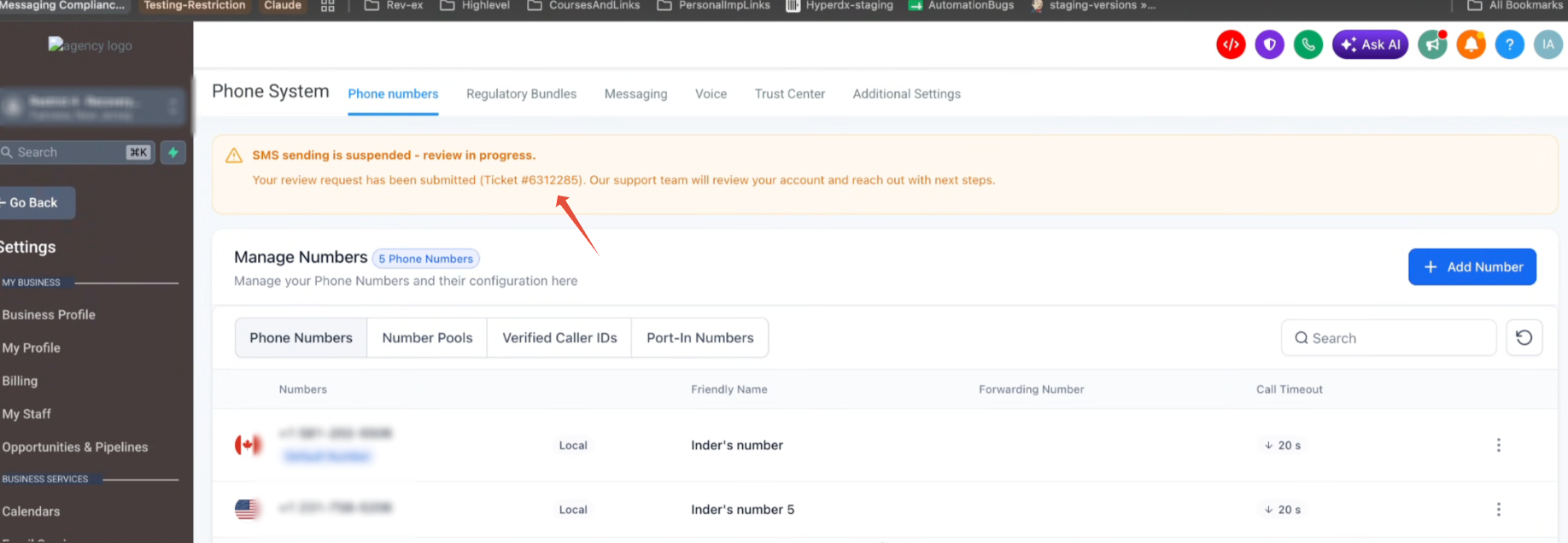 Messaging quality review request form