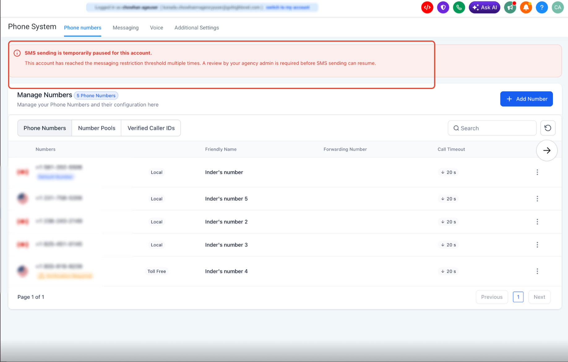 Manual review restriction notice in the sub-account