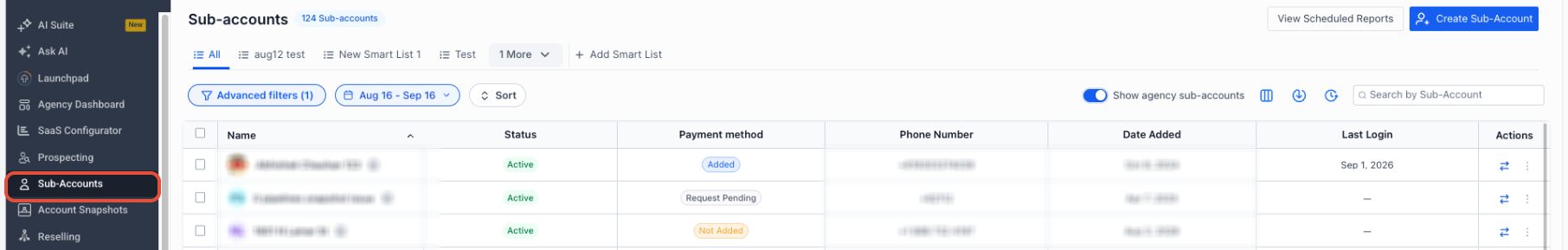 Sub-account management screen showing a User Limit override