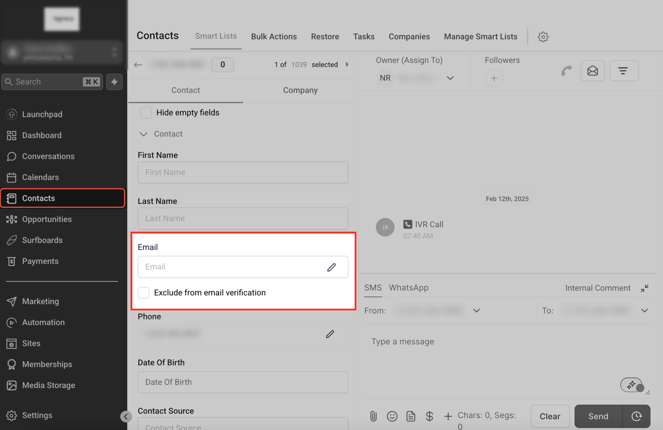 Contact details showing the Email Address area