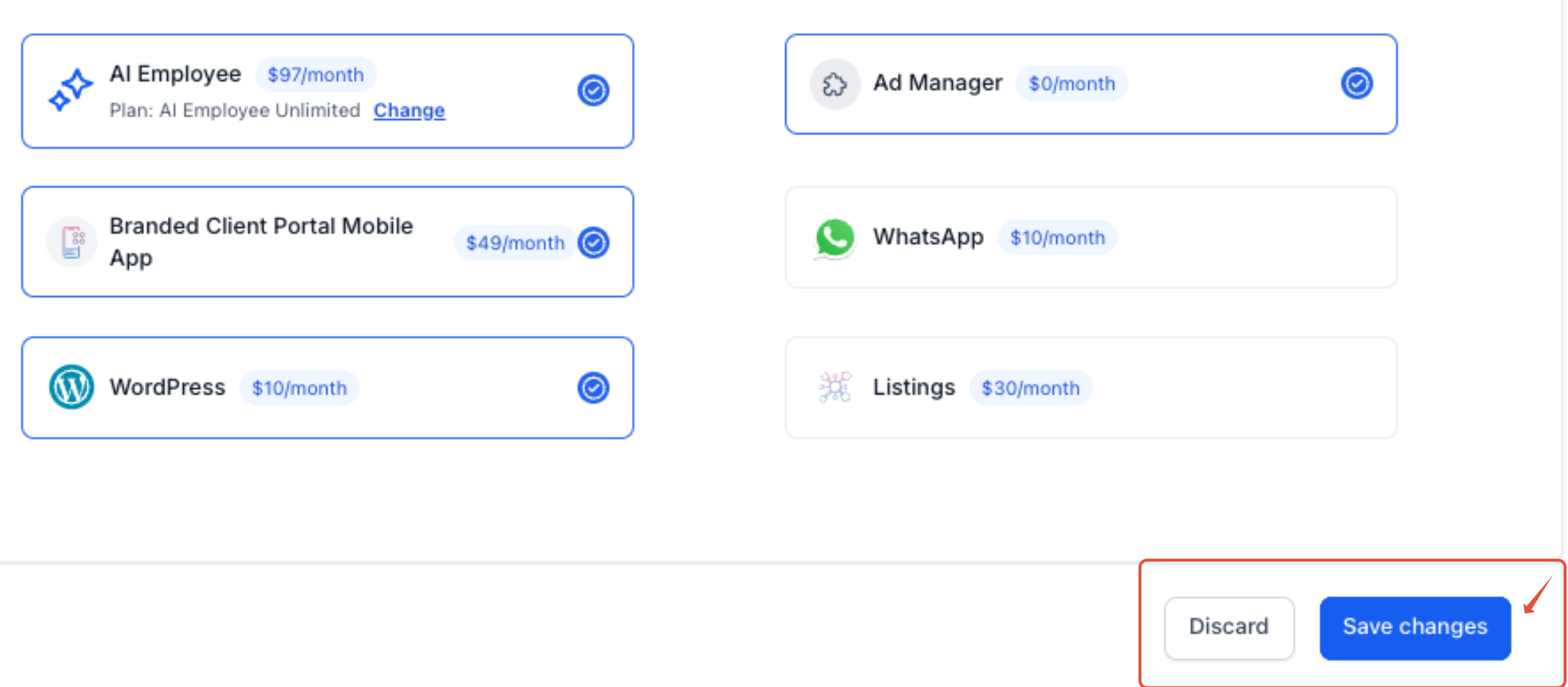 Completed SaaS plan configuration before saving