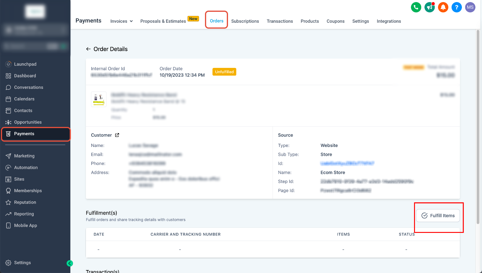 Ecommerce order fulfillment settings showing shipment and tracking information