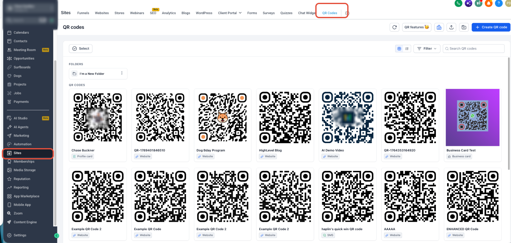 Create QR Code screen showing App selected as the QR Code type