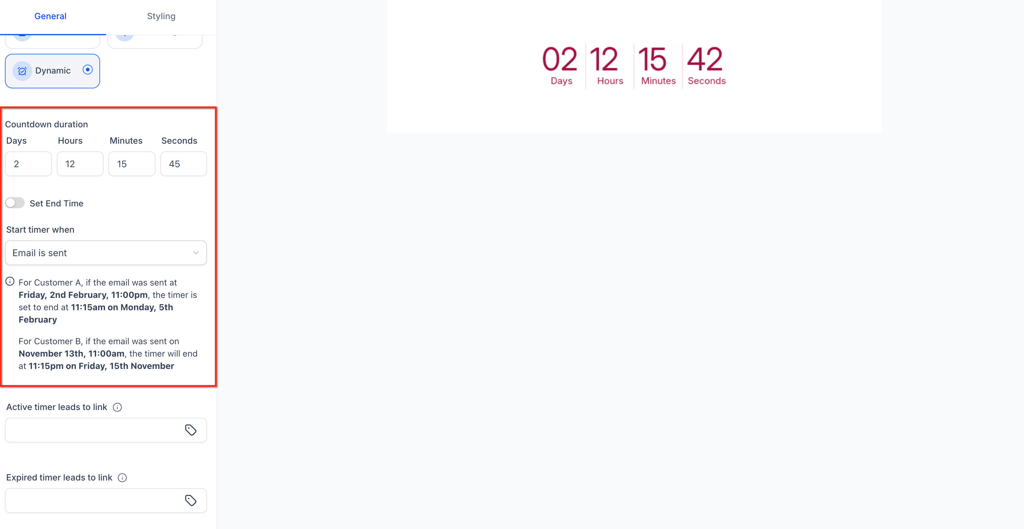 Configure Set End Time for a Dynamic Countdown Timer