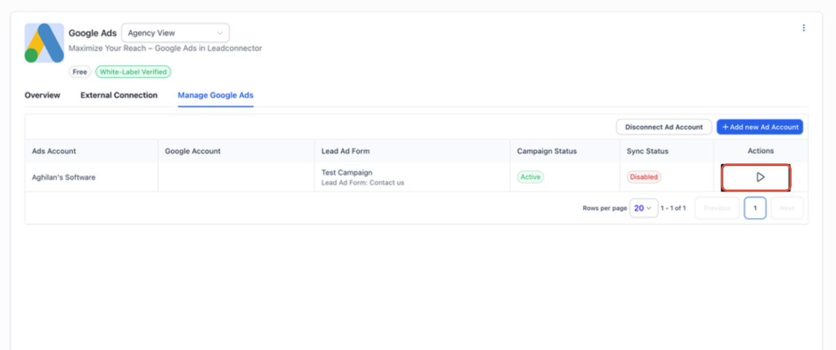 Google Ads lead form mapping and sync status