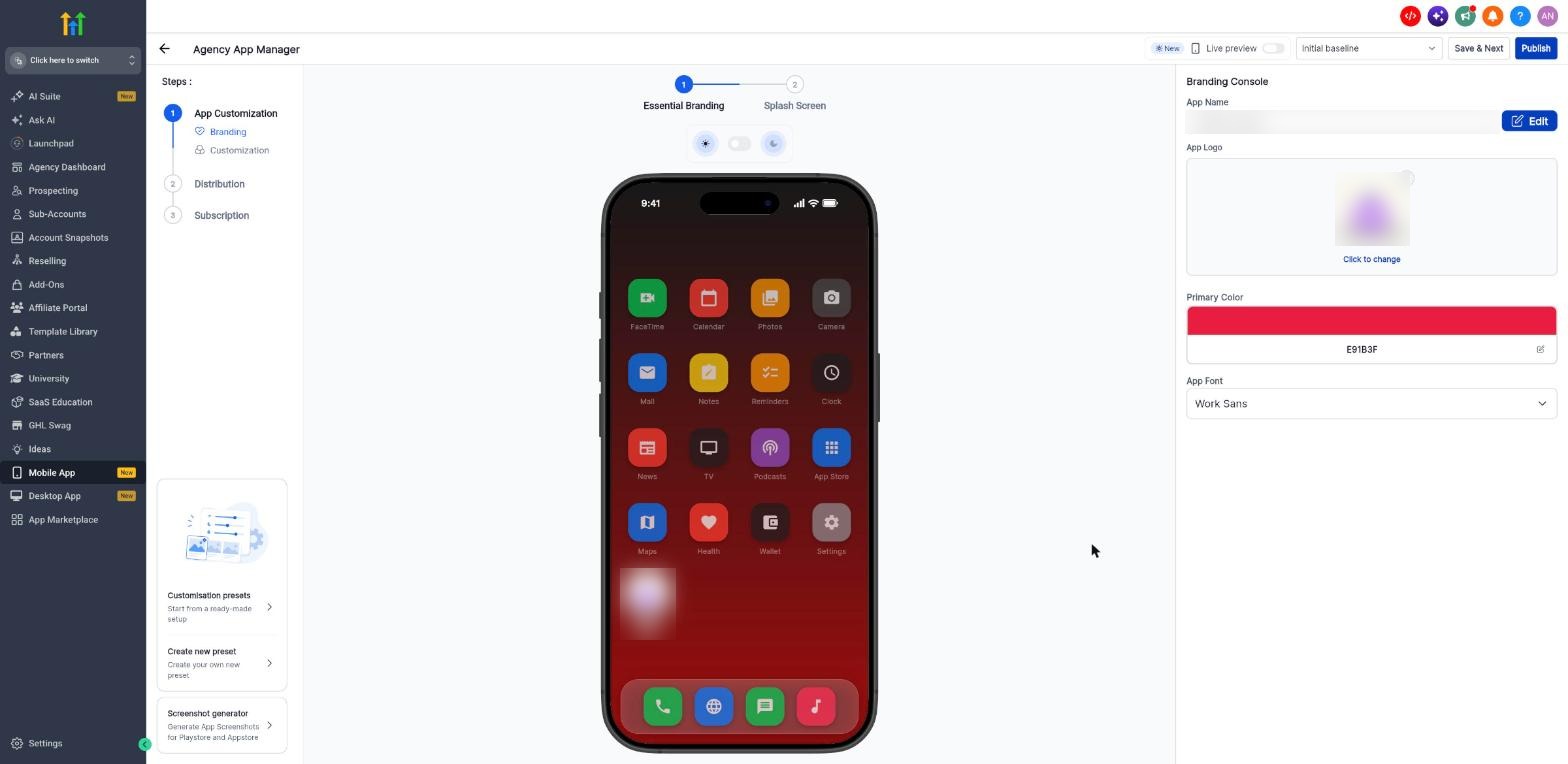 Customizer with the Live preview toggle in the top bar