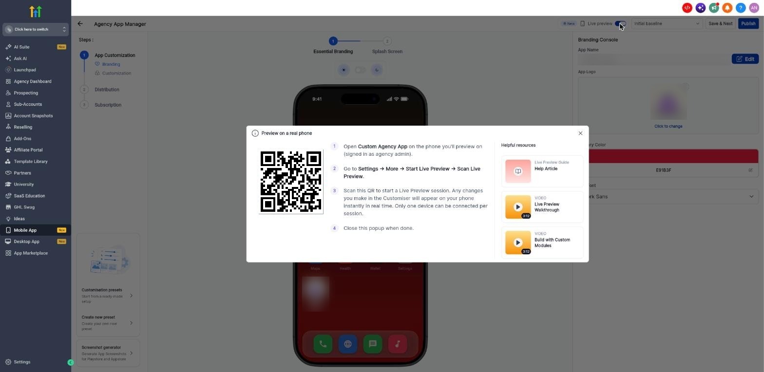 Preview on a real phone window with a QR code