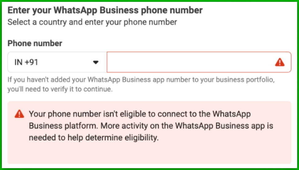 Phone number ineligible error during Coexistence onboarding