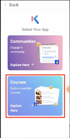 GoKollab app navigation showing Courses