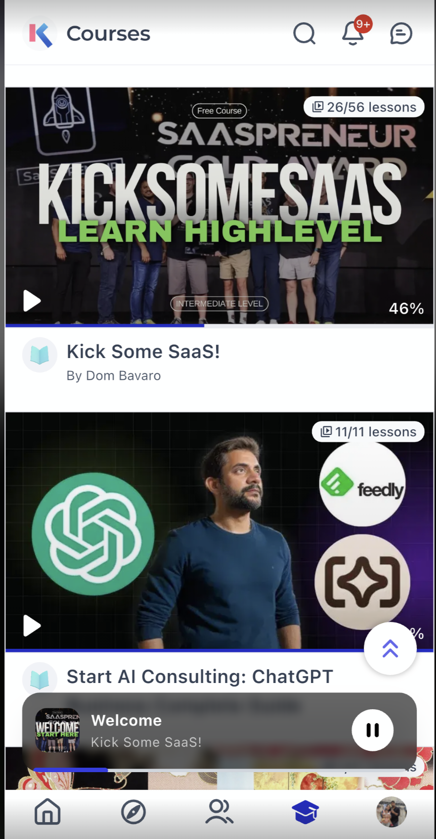 Miniplayer visible while browsing Courses