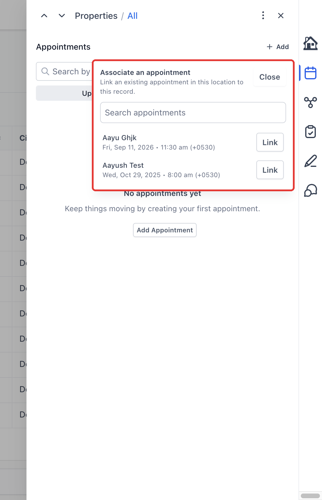Step 9: To use a booking that already exists, choose Link existing appointment, search, and click Link.