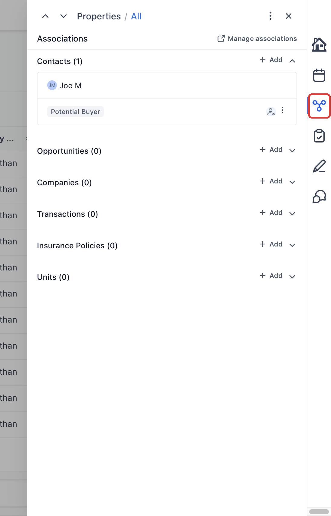 Step 3: Use the icons on the right to switch tabs, such as Associations.