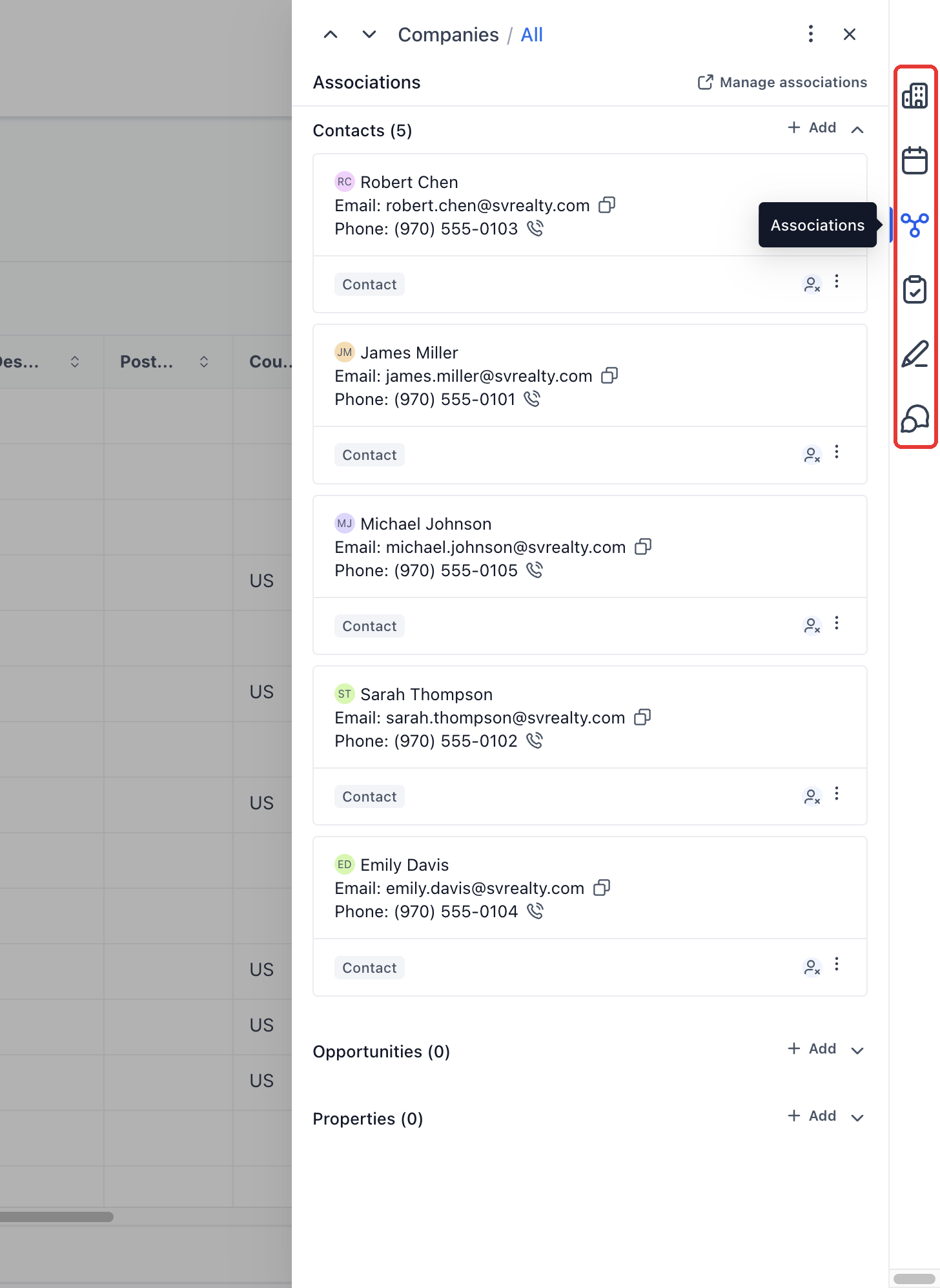 Step 3: Use the icons on the right to switch tabs, such as Associations.