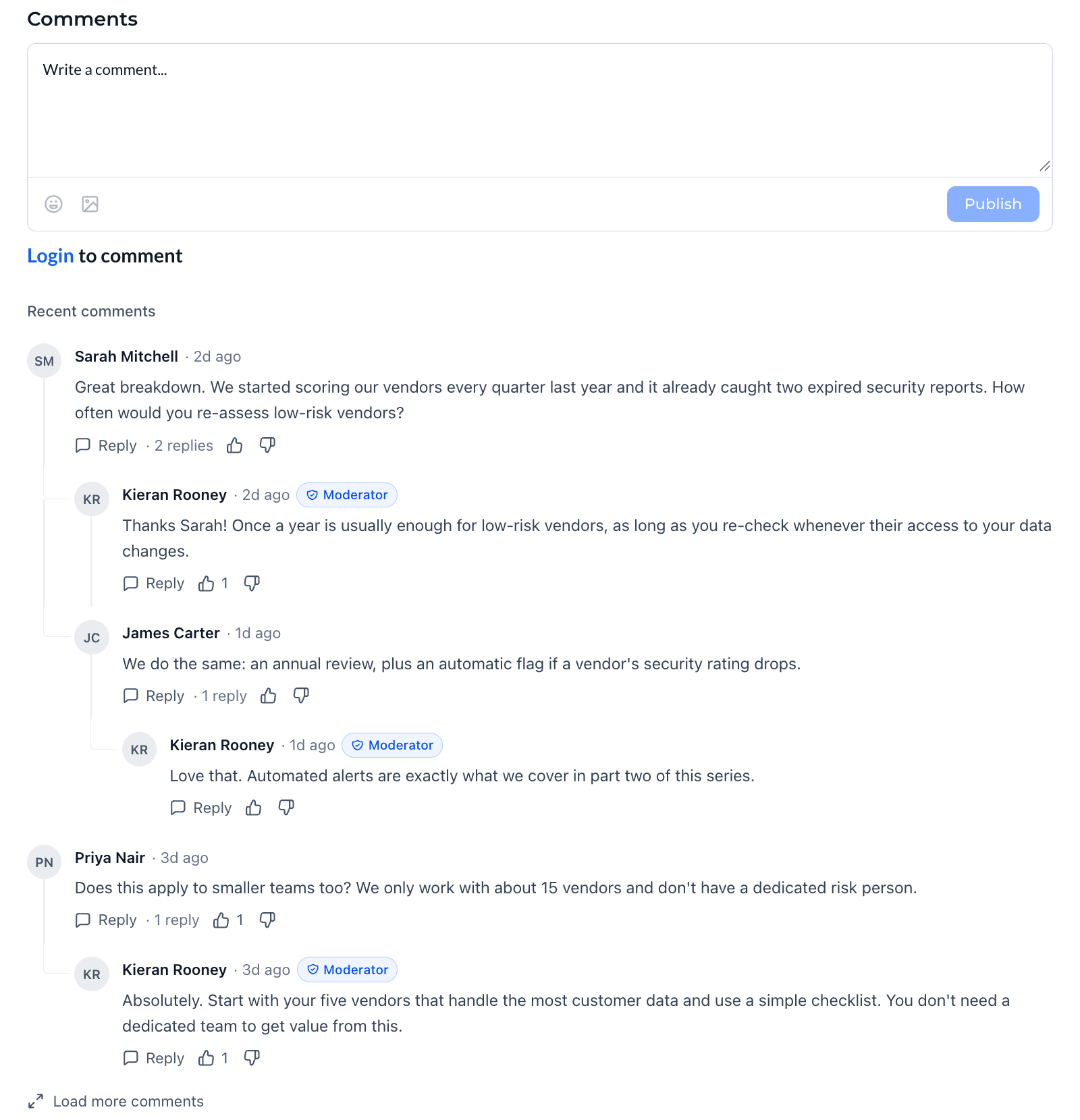 Comments on a blog post with Moderator replies