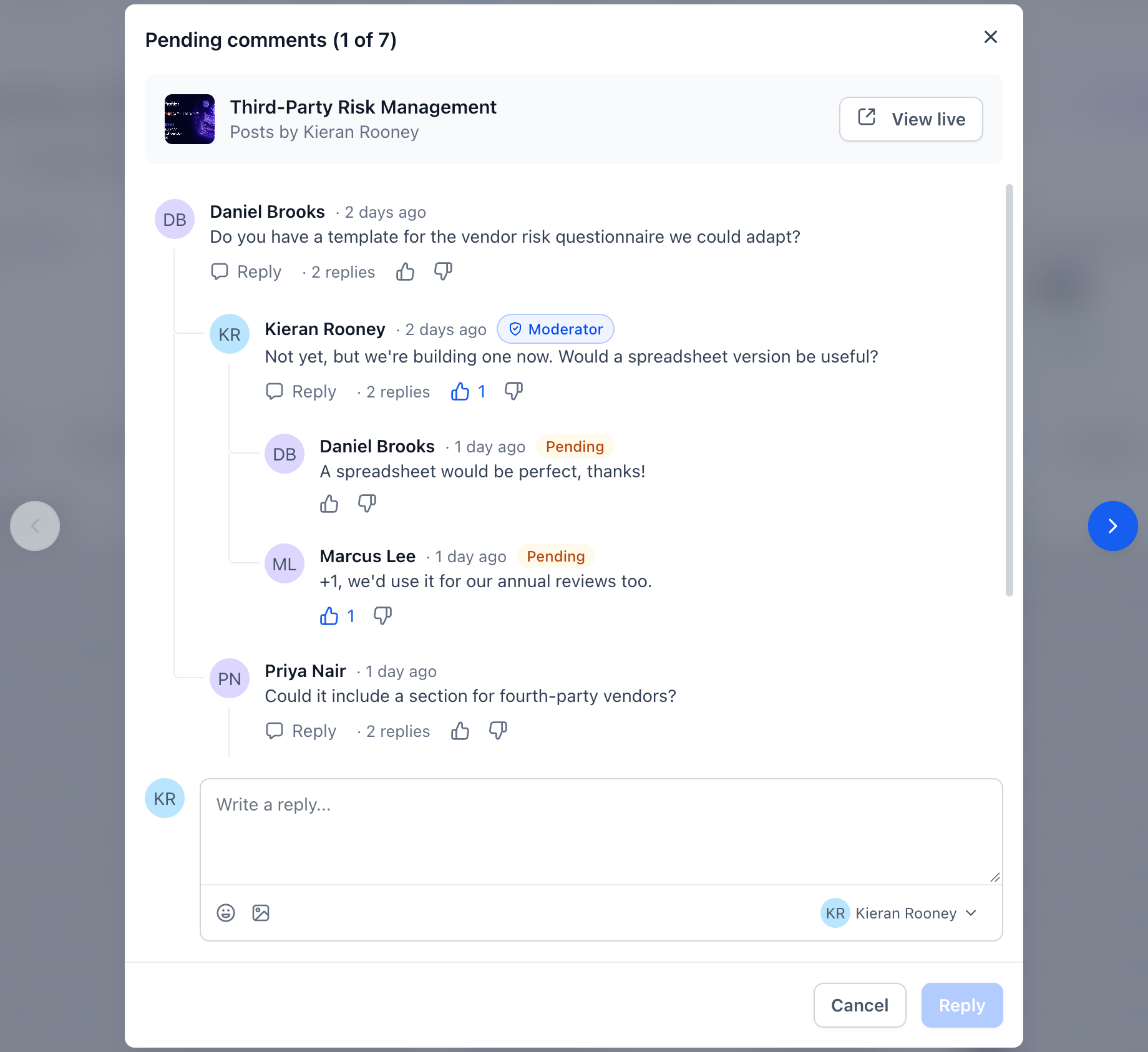 Pending comments review window