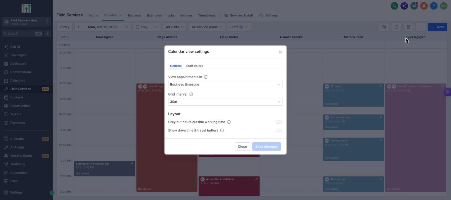 Calendar view settings