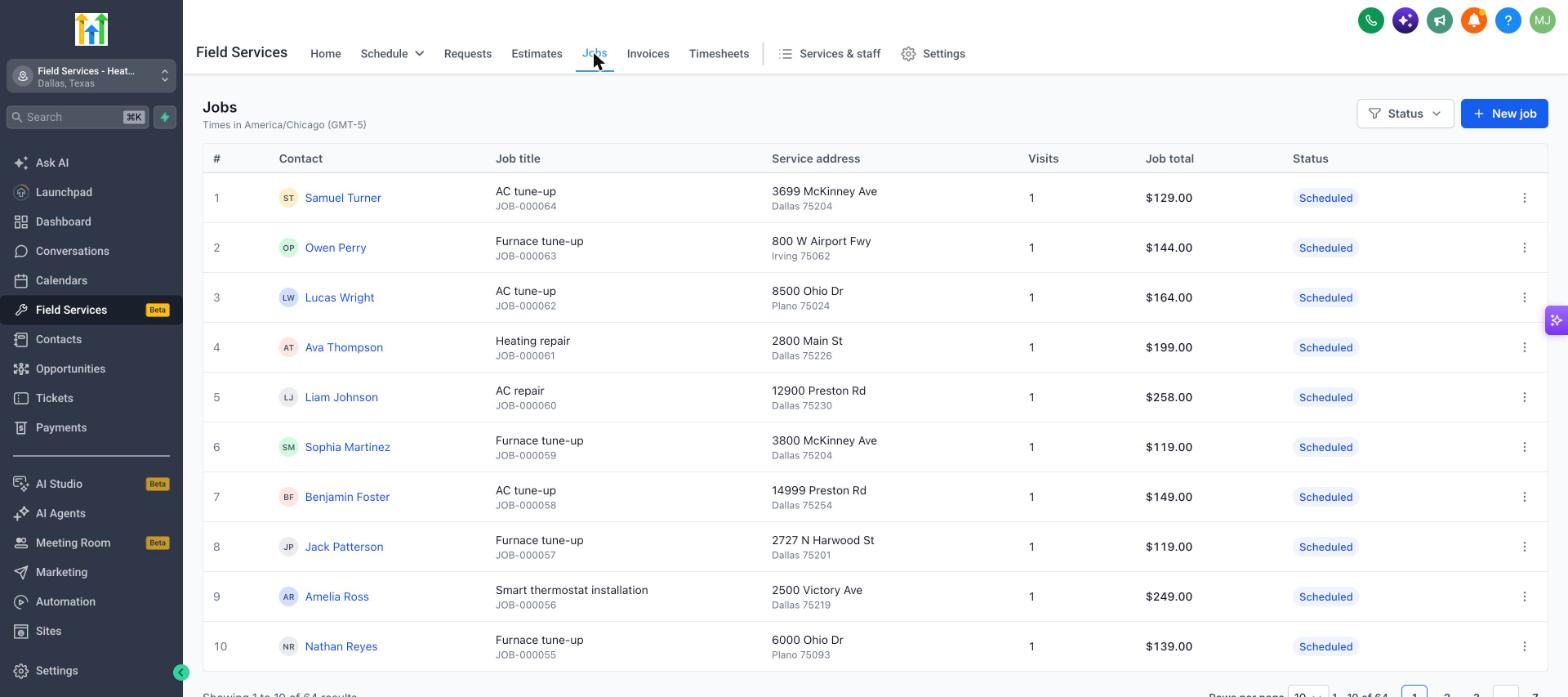 Jobs list