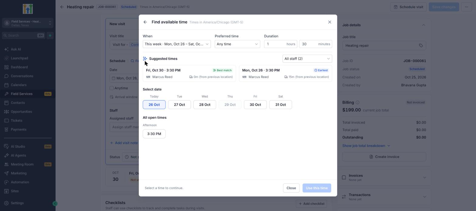 Find available time with suggested times