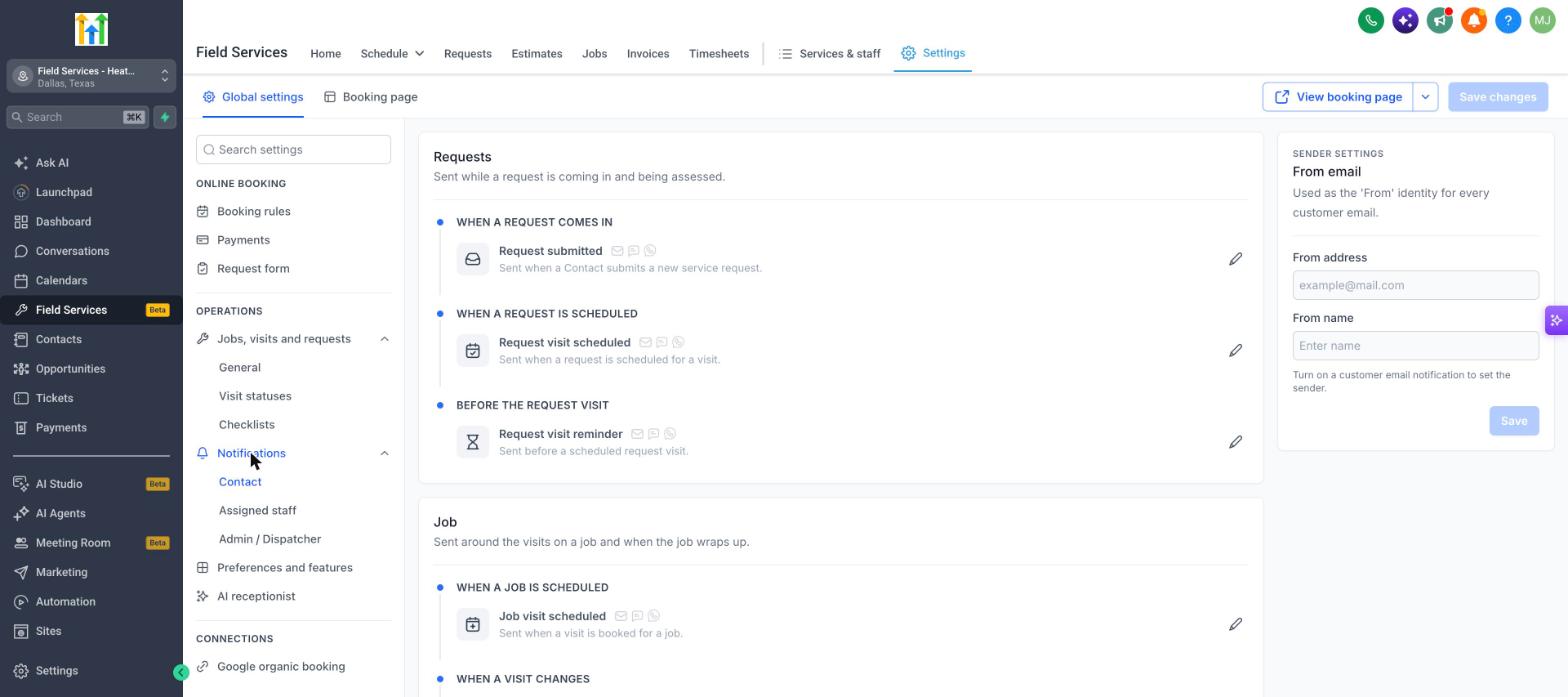Notifications settings