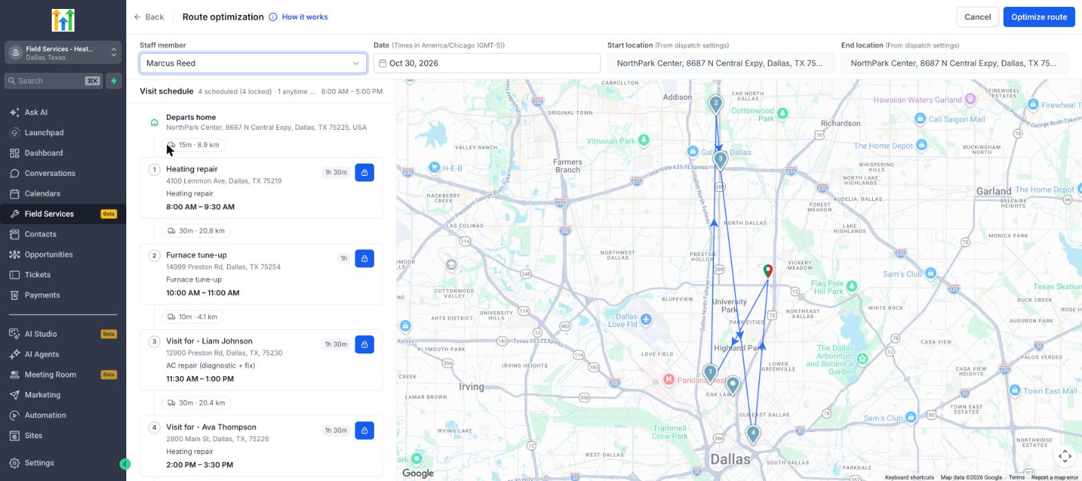 Route optimization showing the current route