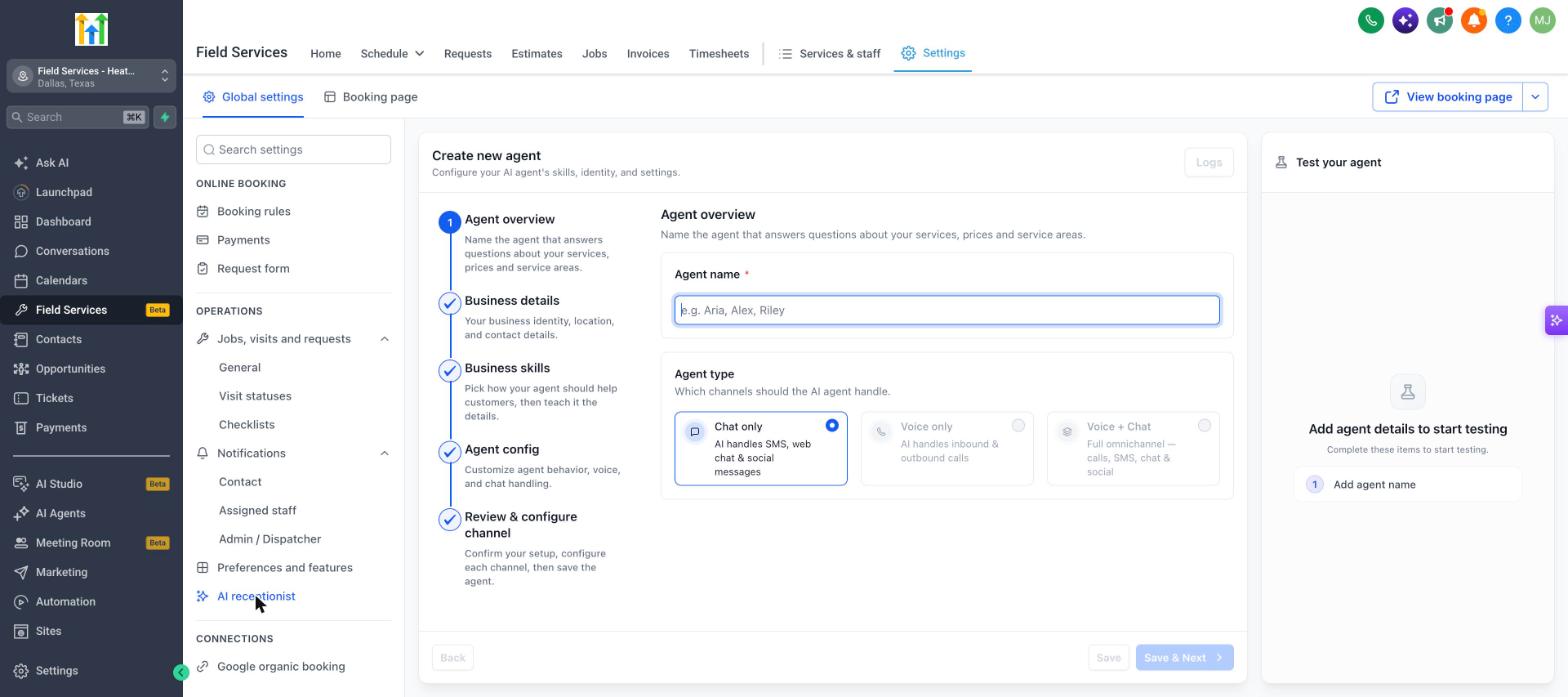 AI receptionist setup