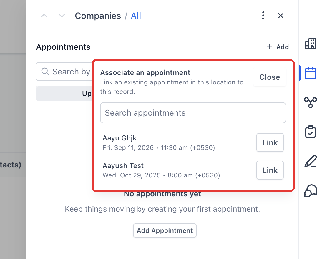 Step 5: To use a booking that already exists, choose Link existing appointment, search, and click Link.