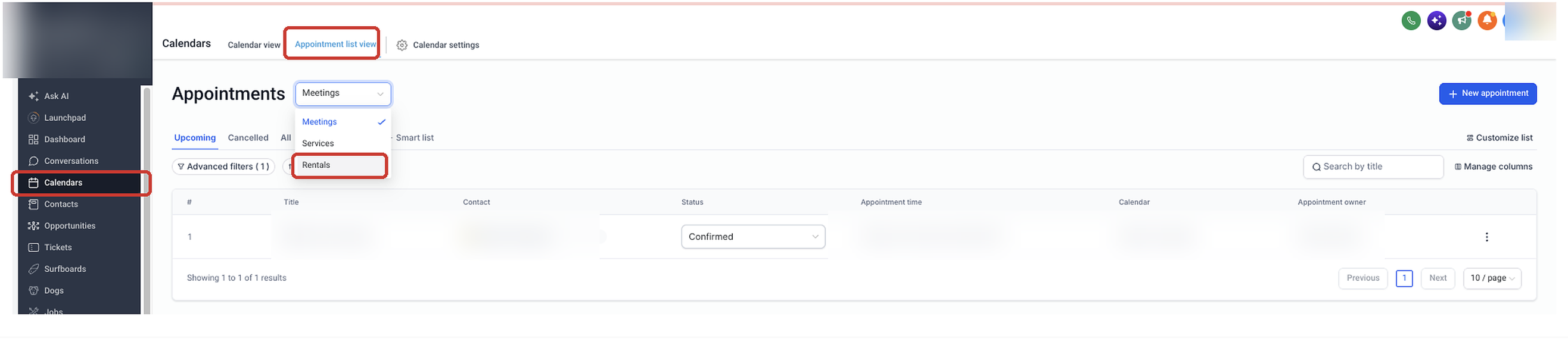Rental booking details screen for viewing the booking and associated form information