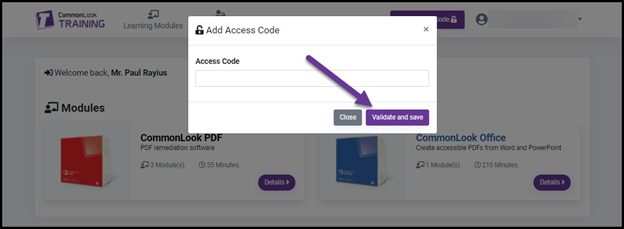 The Validate and Save button is highlighted. 