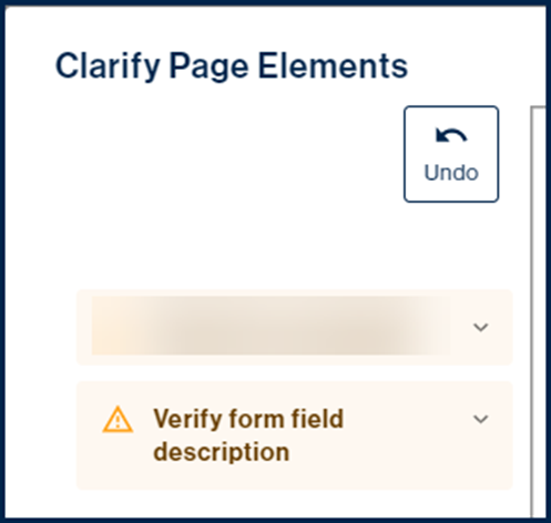 Screenshot showing "Clarify Page Elements." The message is shown to verify form field descriptions. 