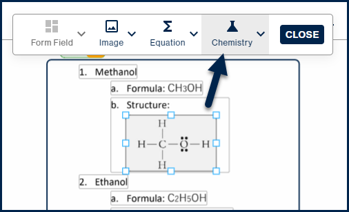 The "Chemistry" button is highlighted in the sub-toolbar.