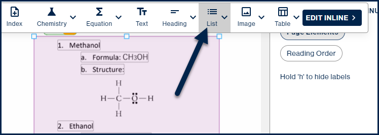 The List button in the toolbar.
