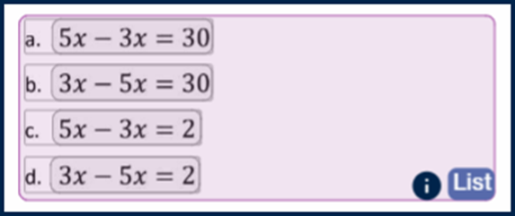 Screenshot showing a list of four equations.