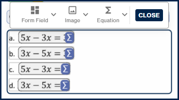 Screenshot showing the Equation containers for each of the equations in the list.