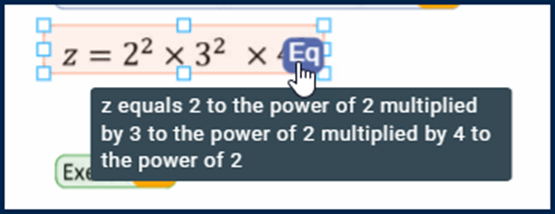 Screenshot of an equation with the tooltip open, describing the equation.