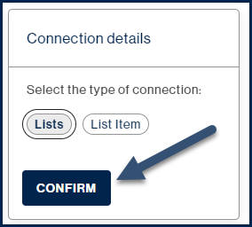 The "Confirm" button is highlighted in the "Connection details" dialog box. 